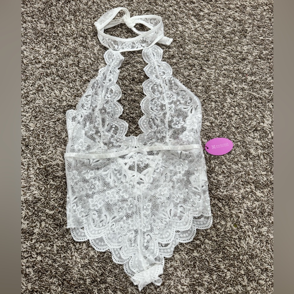 NWT White Lingerie BodySuit/ White lace halter top #lingerie